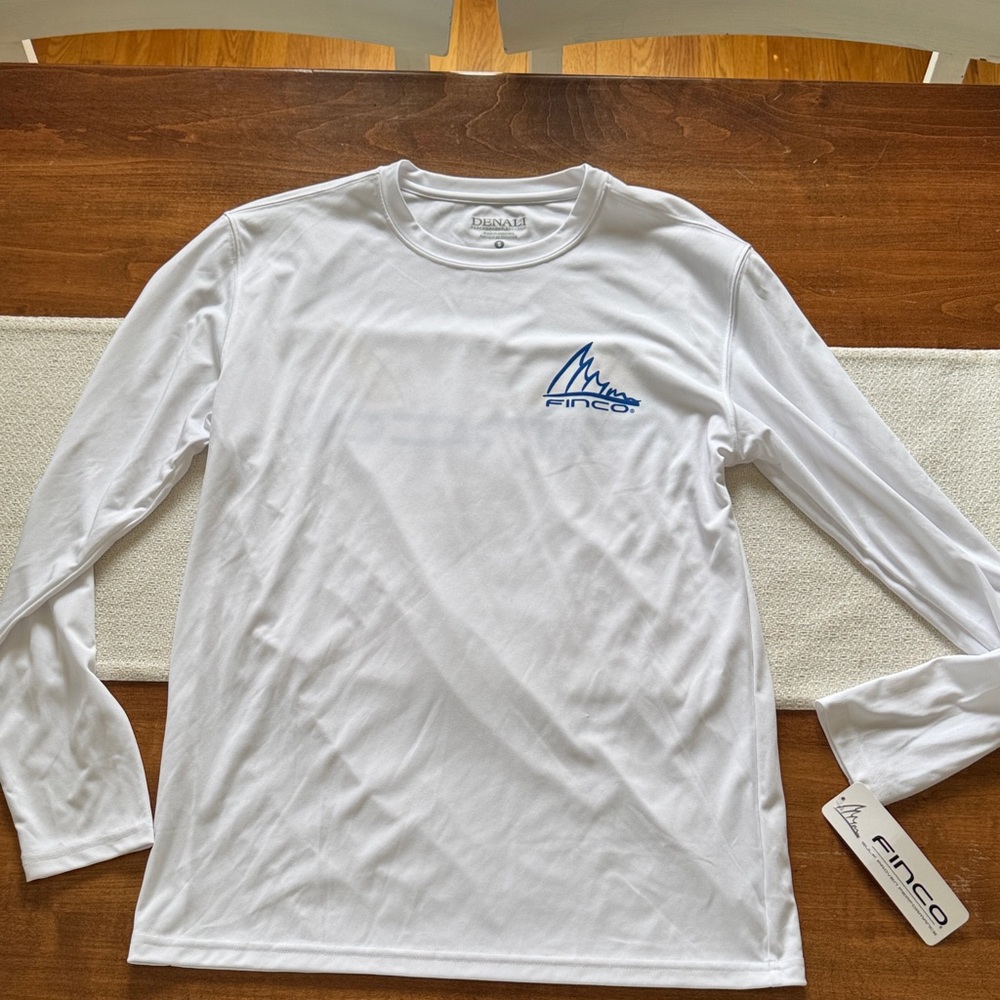 Finco White Long Sleeve Tee with Blue Logo